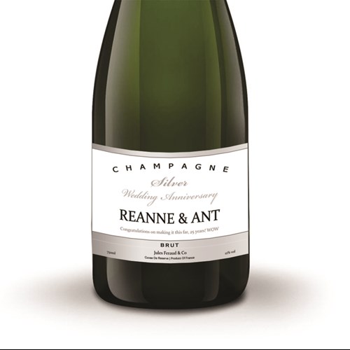 Personalised Champagne - Silver Anniversary Label - Next Day Delivery